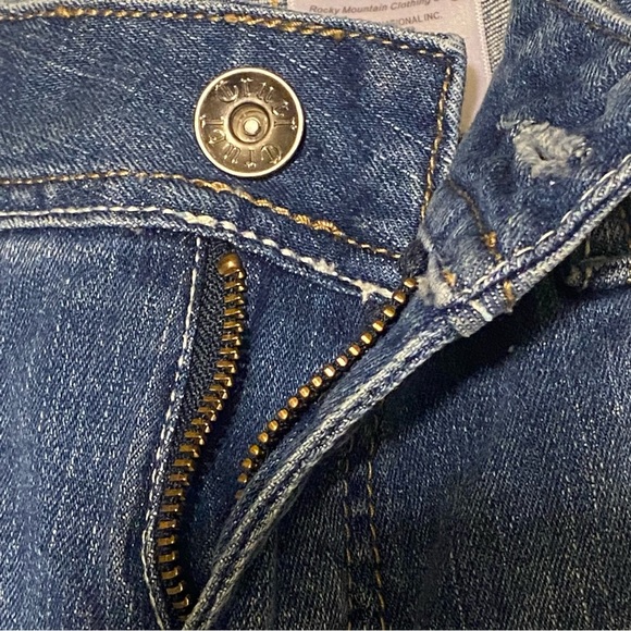 Classic Western Jeans Trending Boot Cut Mid Rise Dark Blue Embroidered Whiskers - Picture 7 of 10